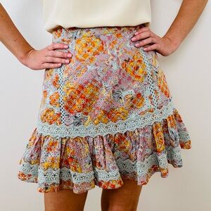 New Sam Edelman Floral Cotton Eyelet Mini Skirt Boho